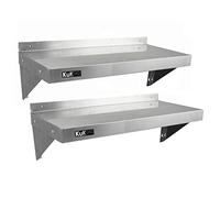 2 x KuKoo Commercial Stainless Steel Kitchen Wall Shelf Catering Corrosion Resistant & Free Microfiber Cloths 1000mm x 300mm