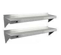 2 x KuKoo Commercial Stainless Steel Kitchen Wall Shelf Catering Corrosion Resistant & Free Microfiber Cloths 1400mm x 300mm