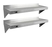 2 x KuKoo Commercial Stainless Steel Kitchen Wall Shelf Catering Corrosion Resistant & Free Microfiber Cloths 1250mm x 300mm