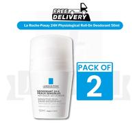 2 X La Roche-Posay 24H Deodorant Roll On 50ml Unisex Anti Odour EXP-Oct 2026