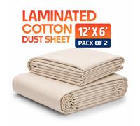 2 x Laminated Cotton Dust Sheets for Decorating & Painting Size 12 feet x 6 feet | Paint Cover Sheet Backed with Plastic Polythene Sheeting Waterproof