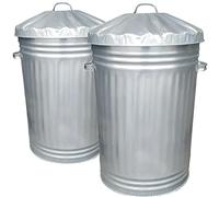 2 x Large 90L Litre Galvanised Steel Metal Bin Ideal for Animal Feed Storage Rubbish Dustbin By KetoPlastics
