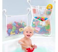 2 x Large Bath Toy Holder, Kids Bath Tub Toy Basket, Corner Mesh Bag, Baby Bathtub Storage Organizer, Bathroom Net Bucket, Toddler Shower Caddy Hanging Bin with 6 Suction Cups, 4 Adhesive Wall Hooks