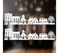 2 x Large Christmas Window Sticker - Christmas Winter Village Street Scene Window Border - Seasonal Window Cling Display and Decoration