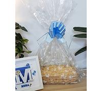 2 x LARGE Clear Cello Pram Bags & 2 x B/Blue Bows, HAMPER Cellophane Wrap DIY GIFT Large Baby Pram Bags 70 cm (W) x 90 cm (L) Inc Large Pull Bows 30 mm (Blue)