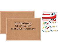 2 x Large Cork Notice Board Bulletin Vision Pin Boards for Bedroom Offices Memo Message Pictures Planner Home Display Organiser Wood Frame Corkboard - with 50 Push Pins and Wall Mount Screws