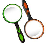 2 x Large Magnifying Glass, 80 mm, Hand Magnifier, 10 x Real Glass Magnifier for Seniors, Soft Hand-Shaft Magnifying Glasses, Book Reading, Insect and Hobby Observation, Teaching Science (Green and