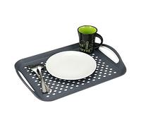 2 X Large Plastic Rectangular Non-slip Top & Bottom Serving Tray | Anti-slip Patterned Surface | With Easy-grip Handles | Easy To Clean And Dry | Bpa Free, Shatterproof, And Dishwasher Safe - Grey
