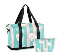 2 x Large Sports Bags with Pink Lamb Stripe Design - Blue Lamb & Pink Stripes, 1 Size, Blue lamb and pink stripes, 1 size