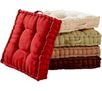 2 X Latte Armchair Booster Cushions - Polyester Square Seat Pads With Carry Handle & Button Effect Stitching - Each 51 X 51 X 10Cm