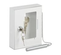 2 x lockable emergency key box with glass pane, hammer & keys, metal, white | lockable, metal, emergency key box, first-aid box