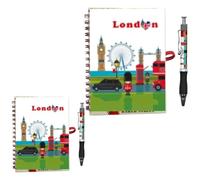2 x London Souvenir Notebook with Pen - England British Stationary Set - London Landmark A5 & A6 Notepads Pens