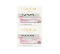 2 x L'Oreal Paris Triple Active Day Dry and Sensitive Moisturiser 50ml