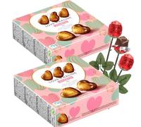 2 x Love Praline Hearts 4 Chocolates Hearts Filled with Hazelnut Praline Box 42g with 3 x Red Foiled Chocolate Roses 18g - Gly | Gift For Women Men | Valentines Gifts