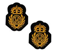 2 x M Monogram Gold Crown Naval Cap Badge Iron On Patch - Embroidered Gold Emblem (5 x 4cm) for Jackets, Uniforms, Blazers, Costumes, Bags & Custom Clothing Accessories