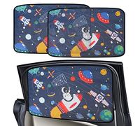 2 x Magnetic Children's Car Sun Shades Astronaut Planet Spaceship Interior Blackout Blinds Universal Fit UV Rays Kit Rear Windows Sun Protection for Babies and Children