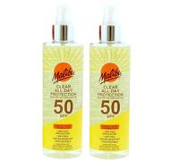 2 x Malibu Sun SPF 50 Clear All Day Sun Spray Sunscreen 200ml with Mystical Dreams Thank You Card.