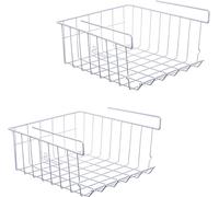 2 x MarysDe@lz Hanging Basket Organiser, Hanging Under Shelf Storage Basket for Kitchen Cupboards, Cabinets, Shelves, Low Furniture (White)