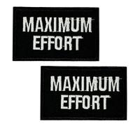 2 X Maximum Effort Iron On Patch - 7.8 x 5cm Motivational Black & White Embroidered Badge for Jackets, Bags, Hats & Vests - Fun Quote Patch for DIY Clothing & Accessories