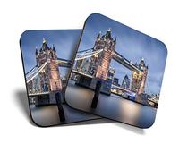 2 x MDF Glossy Top Coasters Square - Tower Bridge Britain London Thames 13059