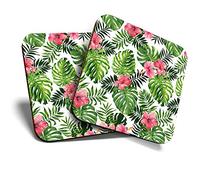 2 x MDF Glossy Top Coasters Square - Tropical Hibiscus Flowers Surf 12889