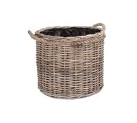 2 x Medium Rope Handled Rattan Round Planter With Plastic Lining