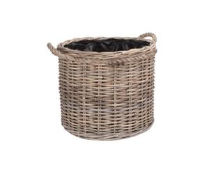 2 x Medium Rope Handled Rattan Round Planter With Plastic Lining
