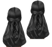2 x Men's Durag Du-rag Bandana Sports Scarf Head Rap Tie Back Band Biker Cap (Black x 2)