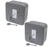 2 x Metal Clad 1 Gang Key Switch 10A 2 Way Switch, with Two Keys and Metal Back Box, 20mm Knockout for Conduit or Gland Entry ideal for Emergency Lighting