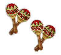 2 X Mexican Maracas Iron-On Patch - Embroidered Latin Fiesta Music Accessory (6.5 x 8cm)