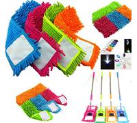 2 x Microfibre Floor Noodle MOP Heads Refill, Replacement Dust Cloth, Washable Cleaning Sweeper Pad & Free LED Torch
