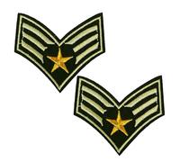 2 X Military Sergeant Chevron Patch with Gold Star - Army Rank Insignia, Tactical Uniform Badge, Embroidered Iron-On Applique for Jackets, Vests, Hats & Gear (6.5 x 5.5cm)