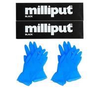 2 x Milliput Black Epoxy Putty With Two Pair of Gloves Strong and Reliable Repair Solution 2 Part Resin Filler Model for Sculpture, Slate, Modelling Plumbing Ceramic Repair