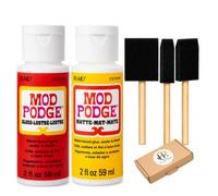 2 X Mod Podge Water Based Craft Glue & Sealer Bundle - Matte & Gloss 2 fl oz (59 ml) with 3 X Foam Brushes, Decoupage Glue, Waterbase Sealer, Glue and Finish for Paper, Fabric, Puzzles, & DIY Crafts
