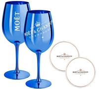 2 x Moet & Chandon Champagne Glass Blue Ibiza Imperial Glass Blue Metallic Champagne Glass Dark Blue Glasses (Pack of 2) + Coasters
