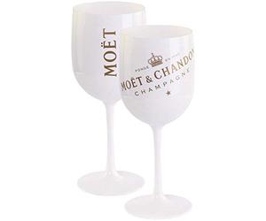 2 x Moët & Chandon Ice Imperial Champagne Acrylic Glass 0.45 L Cup Goblet White/Gold Glasses Set