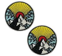 2 X Mt. Fuji Rising Sun Iron-On Embroidered Patch - Japanese Nature Scene for Jackets, Backpacks, Hats & Travel Gear (6cm)