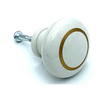 2 x Mushroom Shaped 32mm knobs in White with a Gold Ring by Swish.