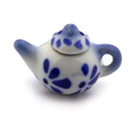 2 x MyTinyWorld Dolls House Miniature Handmade Blue Spotted Ceramic Teapots