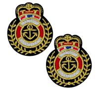 2 X Naval Anchor Buoy Embroidered Patch - 6.5cm x 5.5cm Gold & Red Maritime Cap Badge Appliqué for Jackets, Hats, Uniforms, Costumes & DIY Sewing - Nautical Military Style Patch Set