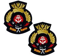 2 X Naval Maritime Embroidered Patch - 7cm x 6cm Anchor & Wreath Cap Badge Style Appliqué for Jackets, Hats, Uniforms & DIY Sewing Projects - Gold, Red & Navy Military Patch Set