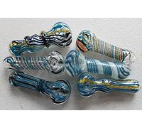 2 X New Borosilicate BLUE Coloured Glass Spoon Hand Pipe - 3inches (~8cm) -VARIOUS DESIGNS (IP3X2BL)