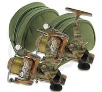 2 x NGT Camo40 Carp Free Runner 3BB Fishing Reel with 12lb Line + Spare Spool + Cases