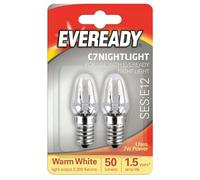 Eveready Twin Pack Spare Bulbs, E12 (12mm Thread Diameter) 7w 220-240v AC, for use Night Light-See Note, White, 7 W