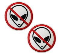 2 X No Aliens Embroidered Patch - Iron-On UFO Ban Symbol for Jackets, Bags & DIY Gear (7cm Round)