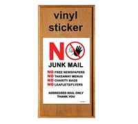 2 x No Junk Mail - Info Sign Label Removable Self Adhesive Waterproof Durable Vinyl Label Sticker 225mm x 160mm