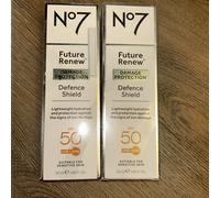 2 X No7 Future Renew UV Defence Shield SPF 50 - 50ml 100% ORIGINAL NEW GENUINE