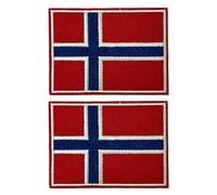 2 X Norway Flag Rectangle - Iron On Embroidery Patch - Durable Sew or Iron-On Badge for Jackets, Backpacks, Clothing (8 x 5.5cm)