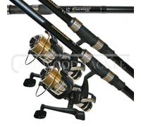 2 X OAKWOOD CARP STALKER FISHING RODS 8FT & 2 RS60 COARSE FISHING BTR REELS + LINE TACKLE