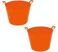 2 x ORANGE 42 Litre Large Flexi Tub Garden Home Flexible Colour Storage Container Bucket Polyethylene Flex Tub - Made in U.K.
